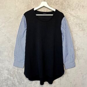 Lane Bryant 22/24 Officecore Faux Layered Tunic Top Knit Pinstripe Sleeve Chic